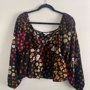 Patrons of Peace Floral Print Crop Top - Black and Multicolor. Size M